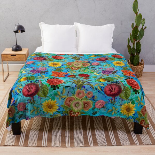 Item preview, Vintage flowers and roses exotic summer garden, botanical pattern, floral illustration, blue turquoise vintage floral designed and sold by ZeinabTaha.