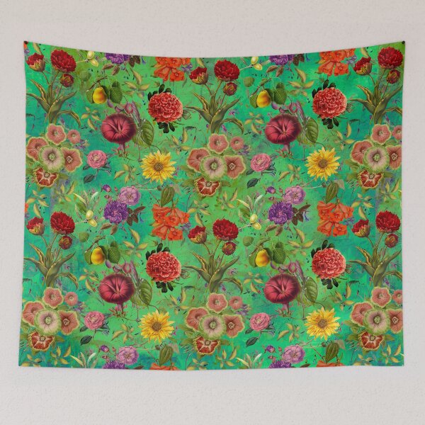 Item preview, Vintage flowers and roses exotic summer garden, botanical pattern, floral illustration, green vintage floral designed and sold by ZeinabTaha.