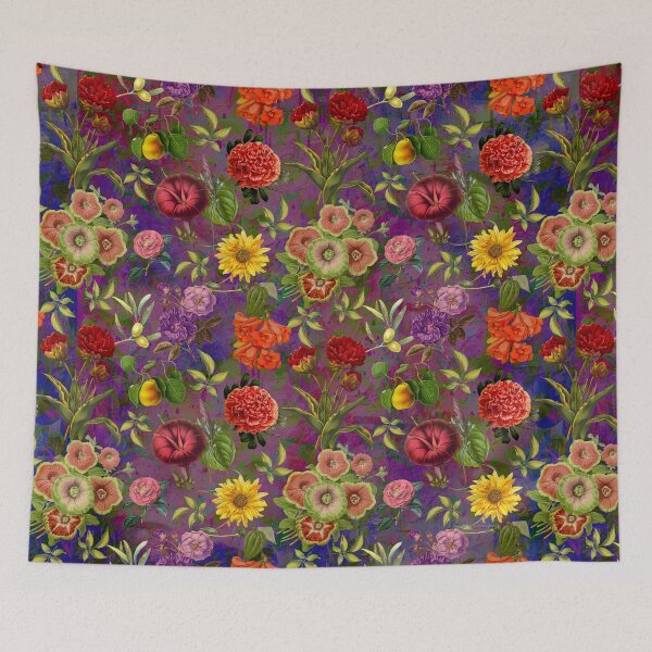 Item preview, Vintage flowers and roses exotic summer garden, botanical pattern, floral illustration, purple blue vintage floral designed and sold by ZeinabTaha.