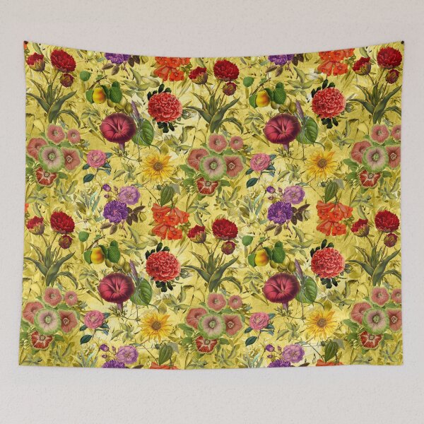 Item preview, Vintage flowers and roses exotic summer garden, botanical pattern, floral illustration, yellow vintage floral designed and sold by ZeinabTaha.