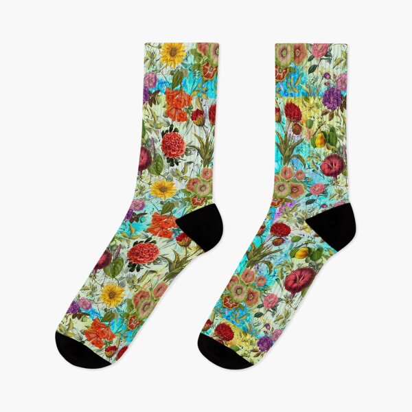 Item preview, Vintage flowers and roses exotic summer garden, botanical pattern, floral illustration, yellow turquoise vintage floral designed and sold by ZeinabTaha.
