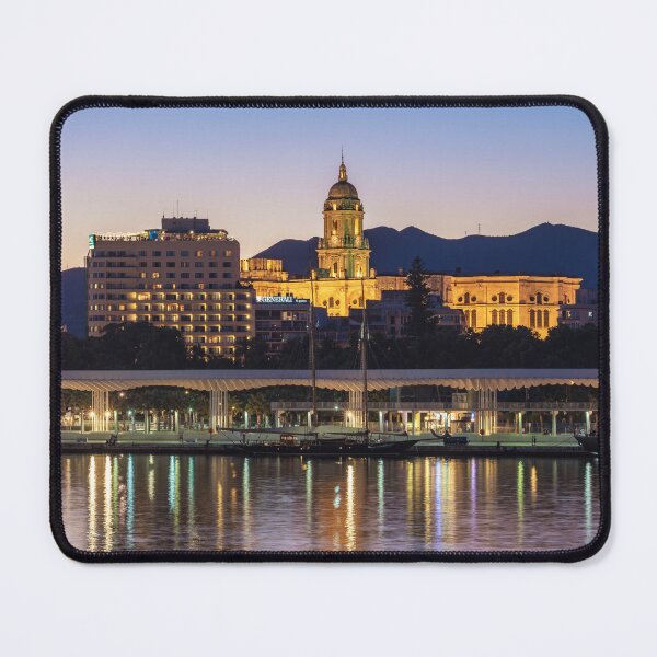 Item preview, Malaga Cathedral along the waterfront at dusk designed and sold by WorldScenery.