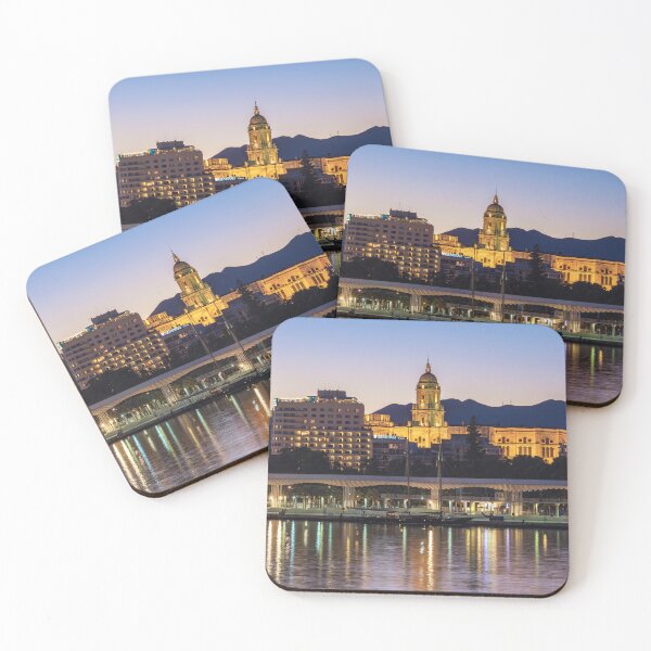 Item preview, Malaga Cathedral along the waterfront at dusk designed and sold by WorldScenery.