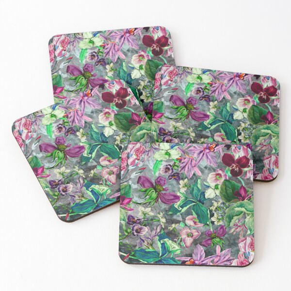 Artikelvorschau, Exotischer verträumter Blumenhimmel, botanische Illustration, Blumenmuster, graues Blumenmuster entworfen und verkauft von ZeinabTaha.