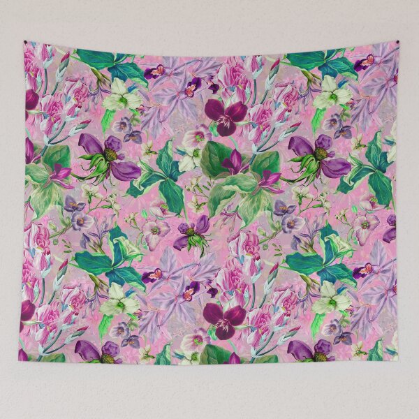 Item preview, Exotic dreamy floral heaven, botanical illustration, flowers pattern, pink floral designed and sold by ZeinabTaha.
