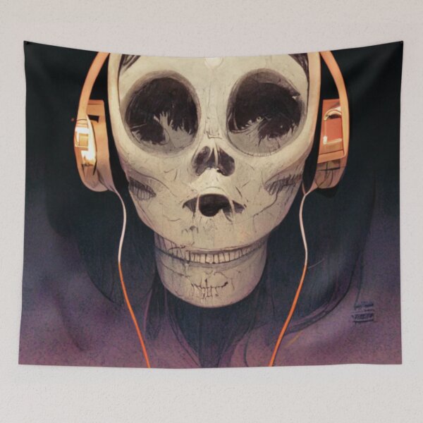 Item preview, Spooky skull listening to music designed and sold by Mirochan80.