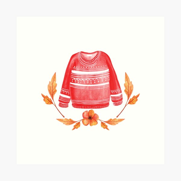 Item preview, Hand drawn watercolor red sweater autumn hygge drawing designed and sold by pinkyfish1010.