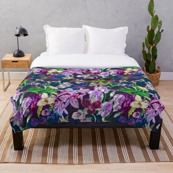 Item preview, Exotic dreamy floral heaven, botanical illustration, flowers pattern, dark blue floral designed and sold by ZeinabTaha.