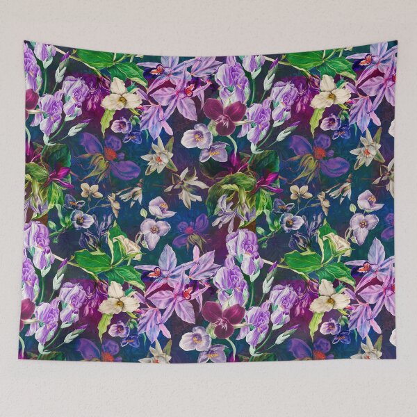 Item preview, Exotic dreamy floral heaven, botanical illustration, flowers pattern, dark blue floral designed and sold by ZeinabTaha.