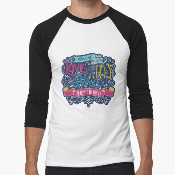 Christmas Typography Love Joy Peace Happy Holidays Banner Baseball ¾ Sleeve T-Shirt