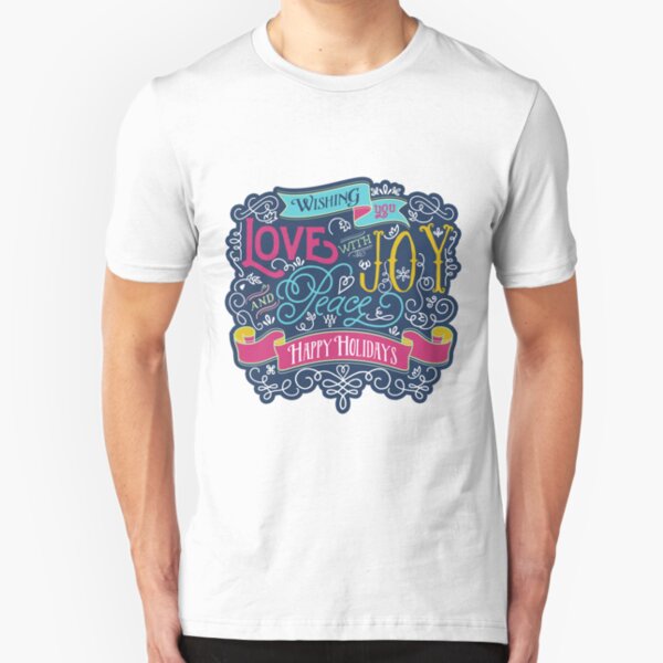 Christmas Typography Love Joy Peace Happy Holidays Banner Slim Fit T-Shirt