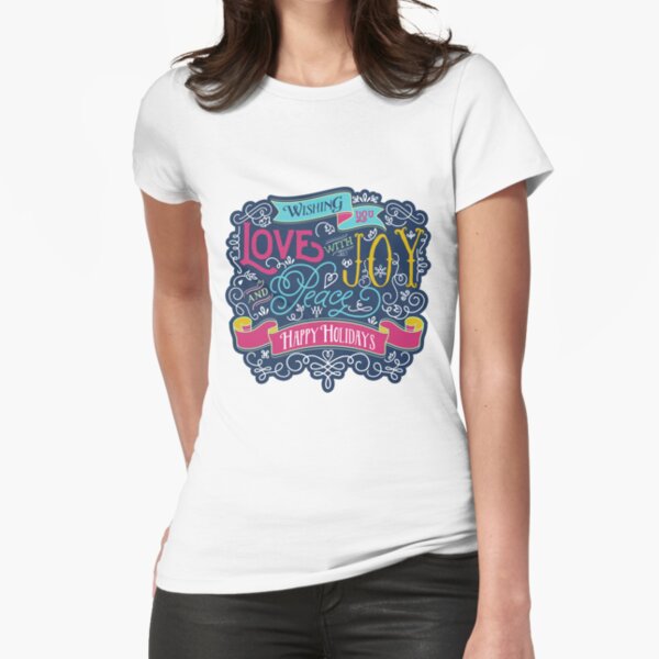 Christmas Typography Love Joy Peace Happy Holidays Banner Fitted T-Shirt