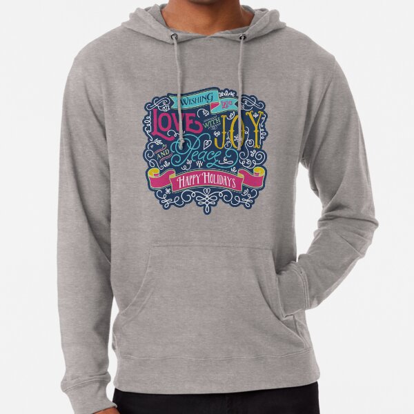 Christmas Typography Love Joy Peace Happy Holidays Banner Lightweight Hoodie