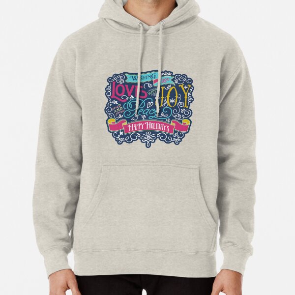 Christmas Typography Love Joy Peace Happy Holidays Banner Pullover Hoodie