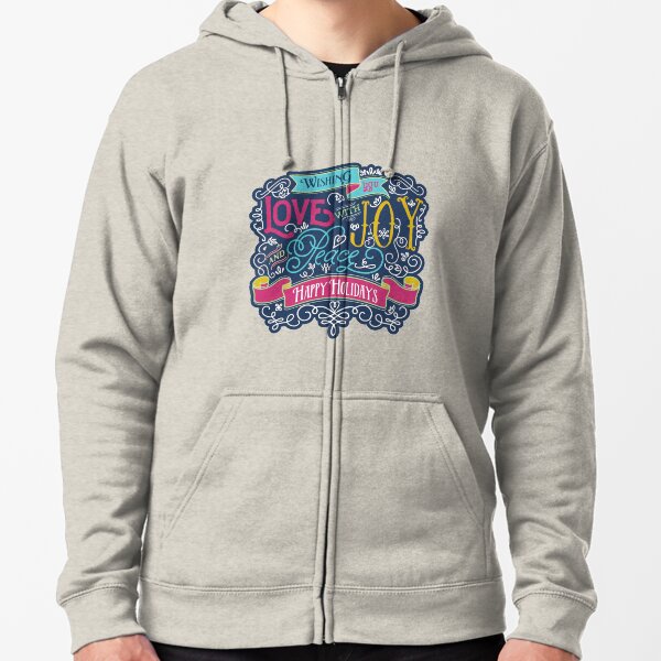 Christmas Typography Love Joy Peace Happy Holidays Banner Zipped Hoodie