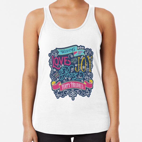 Christmas Typography Love Joy Peace Happy Holidays Banner Racerback Tank Top