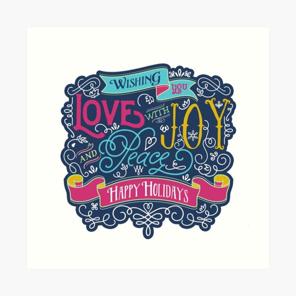 Christmas Typography Love Joy Peace Happy Holidays Banner Art Print