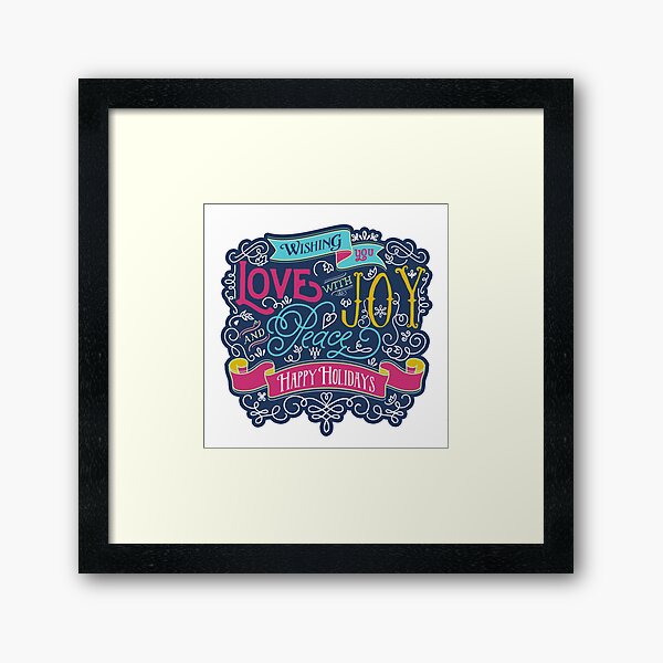 Christmas Typography Love Joy Peace Happy Holidays Banner Framed Art Print