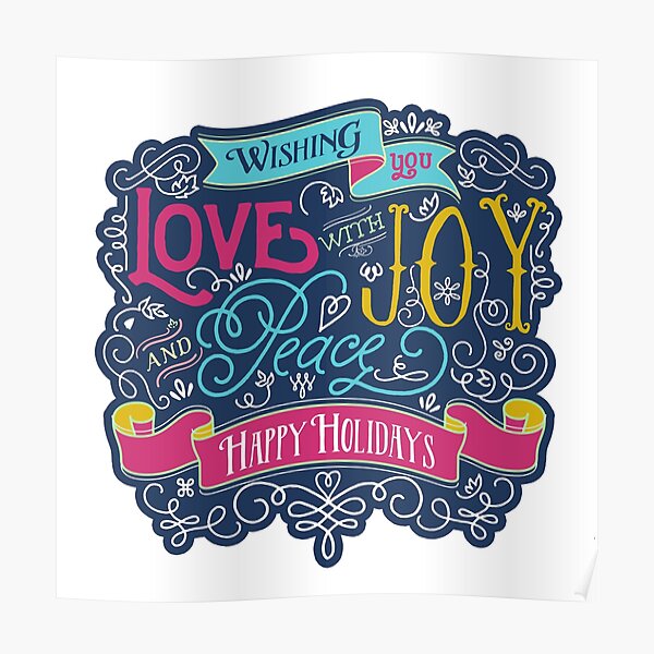Christmas Typography Love Joy Peace Happy Holidays Banner Poster