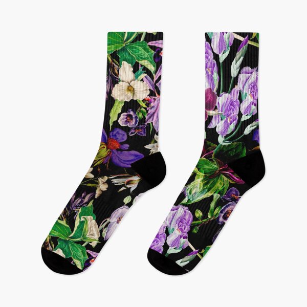 Item preview, Exotic dreamy floral heaven, botanical illustration, flowers pattern, black floral designed and sold by ZeinabTaha.