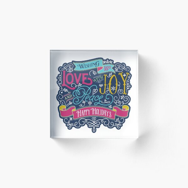 Christmas Typography Love Joy Peace Happy Holidays Banner Acrylic Block
