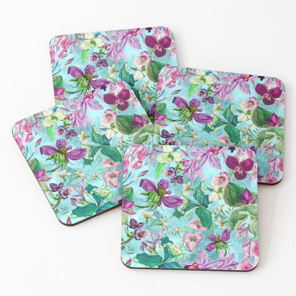 Artikelvorschau, Exotischer verträumter Blumenhimmel, botanische Illustration, Blumenmuster, blaugraues Blumenmuster entworfen und verkauft von ZeinabTaha.