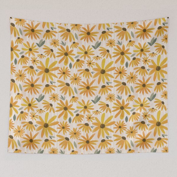 Item preview, Yellow floral pattern with stripes in the background designed and sold by LaCollineStudio.