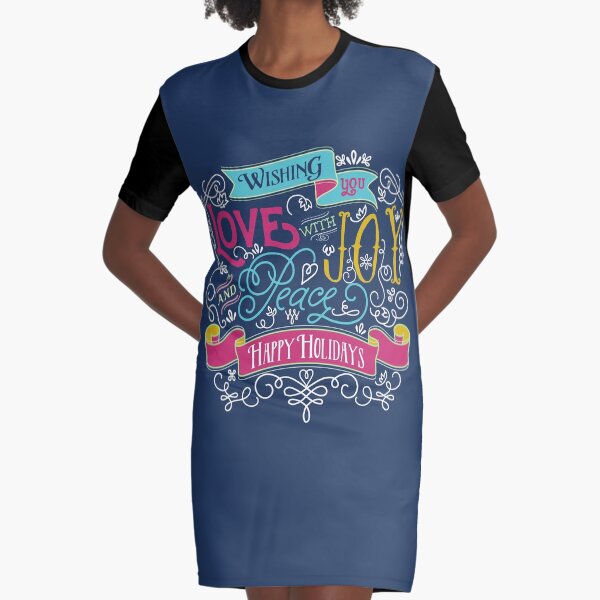 Love Joy Peace Christmas Typography Happy Holidays Banner Graphic T-Shirt Dress