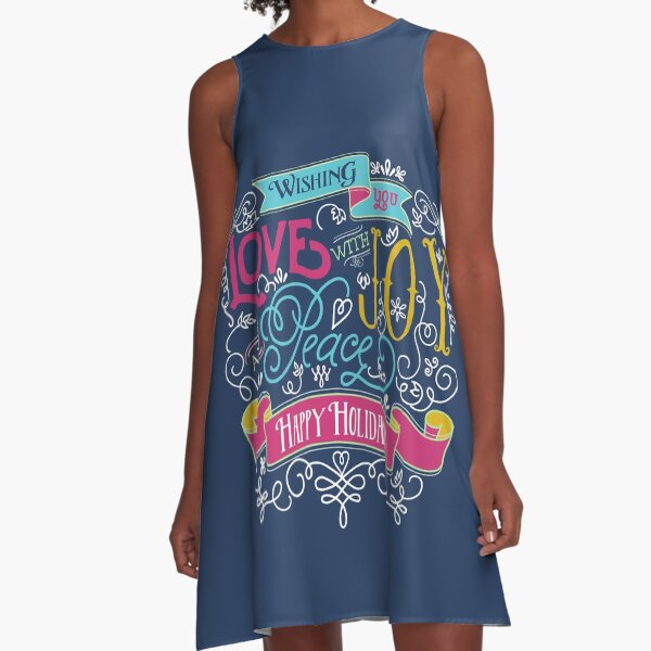 Love Joy Peace Christmas Typography Happy Holidays Banner A-Line Dress