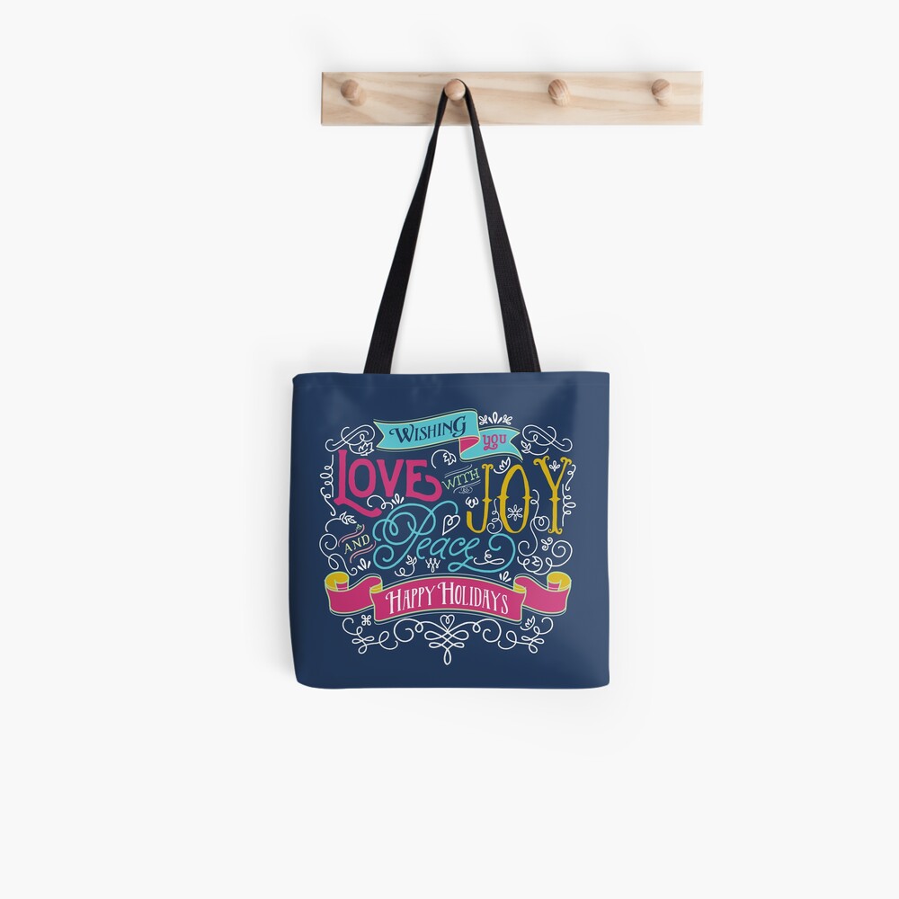 Love Joy Peace Christmas Typography Happy Holidays Banner Tote Bag