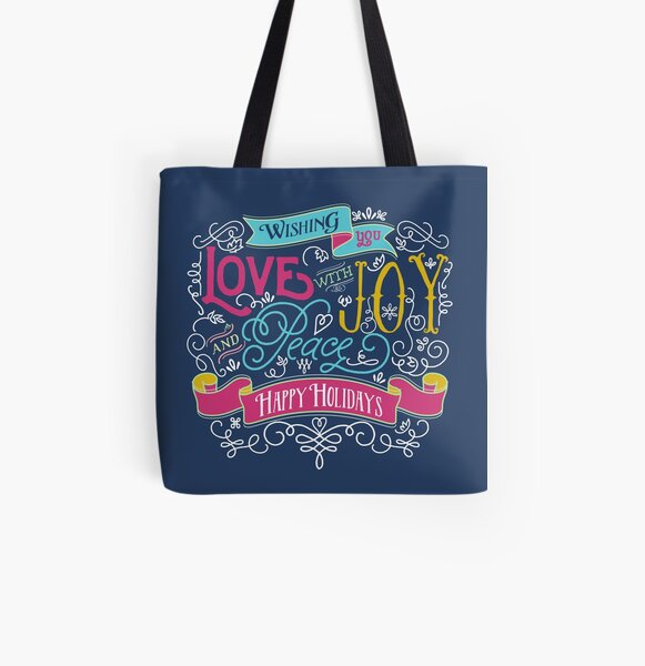 Love Joy Peace Christmas Typography Happy Holidays Banner All Over Print Tote Bag