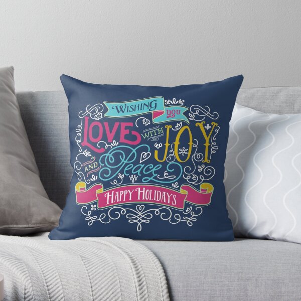 Love Joy Peace Christmas Typography Happy Holidays Banner Throw Pillow