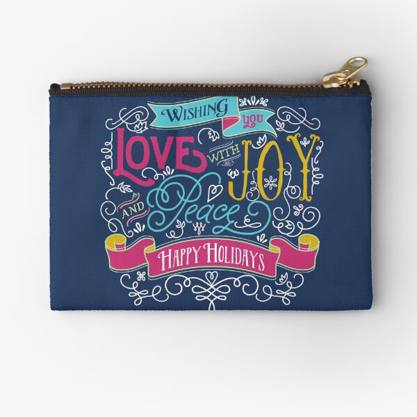 Love Joy Peace Christmas Typography Happy Holidays Banner Zipper Pouch