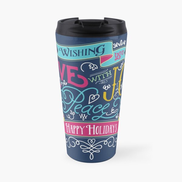 Love Joy Peace Christmas Typography Happy Holidays Banner Travel Mug