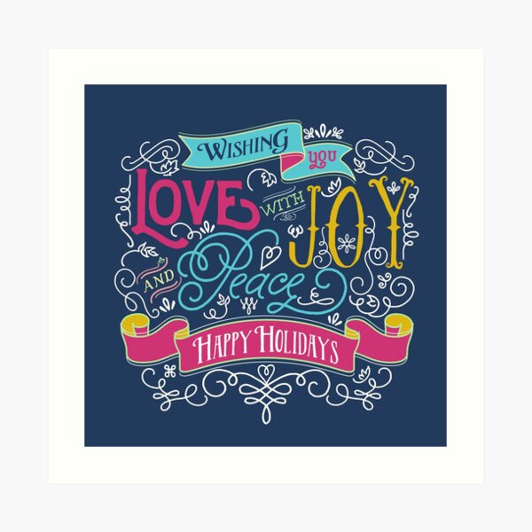 Love Joy Peace Christmas Typography Happy Holidays Banner Art Print