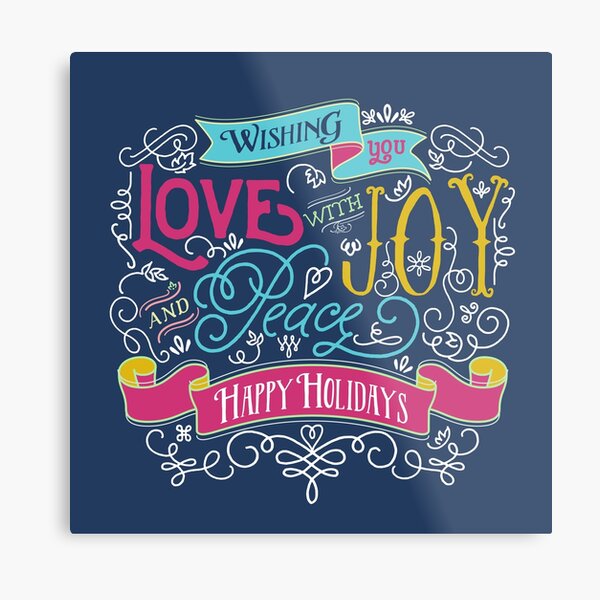 Love Joy Peace Christmas Typography Happy Holidays Banner Metal Print