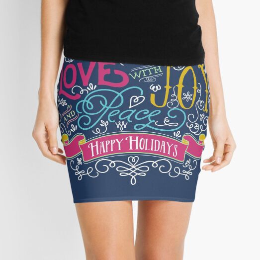 Love Joy Peace Christmas Typography Happy Holidays Banner Mini Skirt