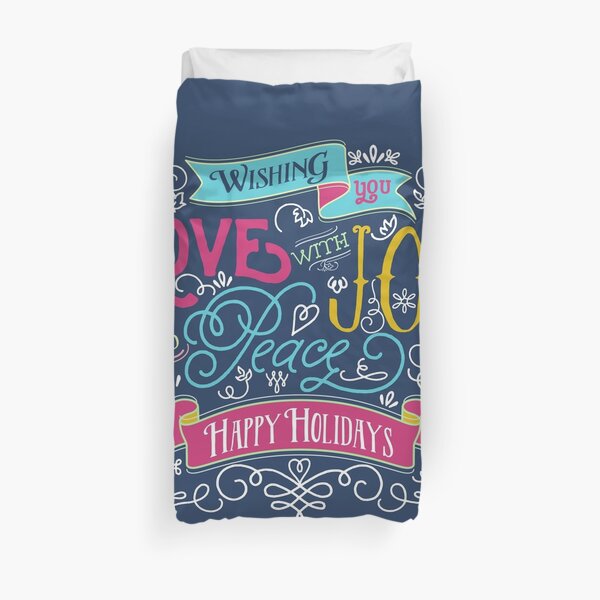 Love Joy Peace Christmas Typography Happy Holidays Banner Duvet Cover