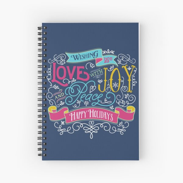 Love Joy Peace Christmas Typography Happy Holidays Banner Spiral Notebook