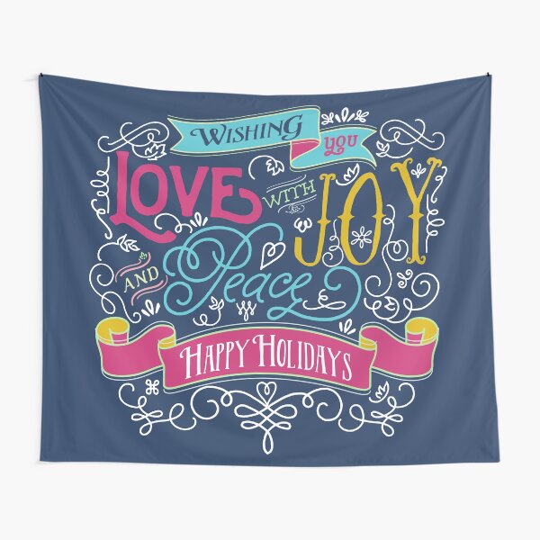 Love Joy Peace Christmas Typography Happy Holidays Banner Tapestry