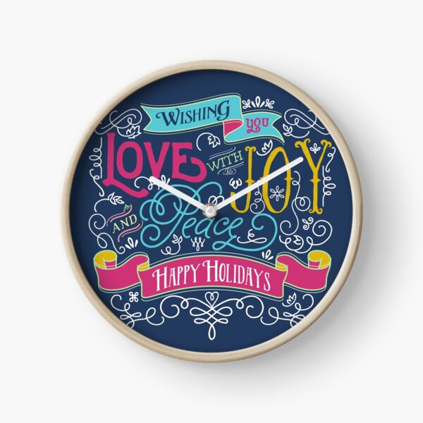 Love Joy Peace Christmas Typography Happy Holidays Banner Clock