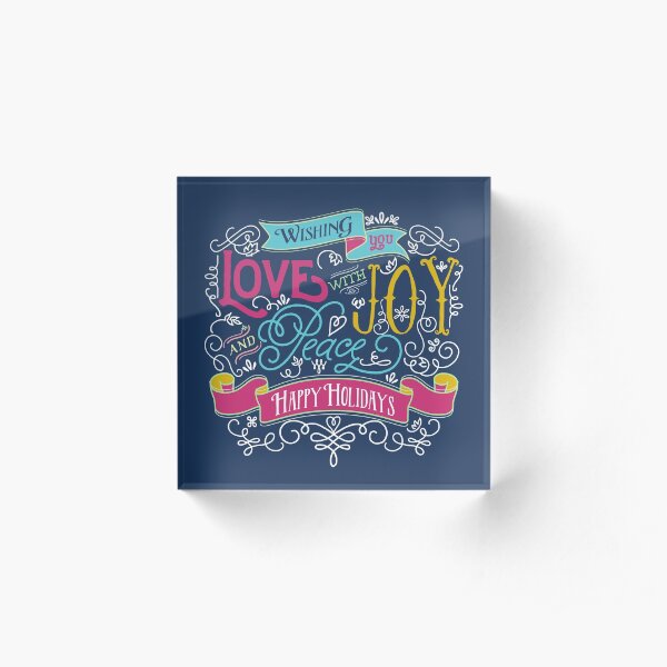 Love Joy Peace Christmas Typography Happy Holidays Banner Acrylic Block