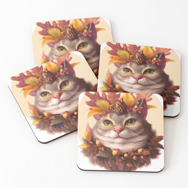 Item preview, Autumn Cat- Adorable, Chonky Lady Cat Adorned with Autumn Lei and Headdress designed and sold by Bookwyrm-Bazaar.