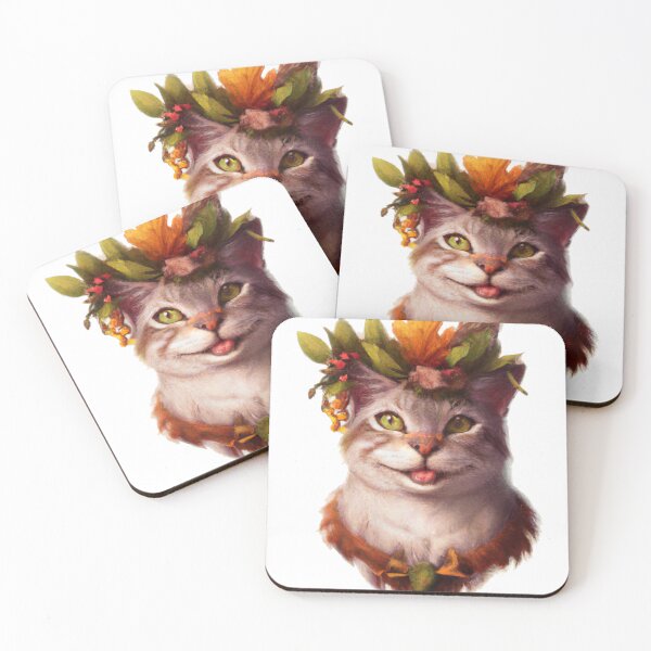 Item preview, Autumn Cat- Adorable, Smiling Lady Cat Adorned with Autumn Lei and Headdress designed and sold by Bookwyrm-Bazaar.