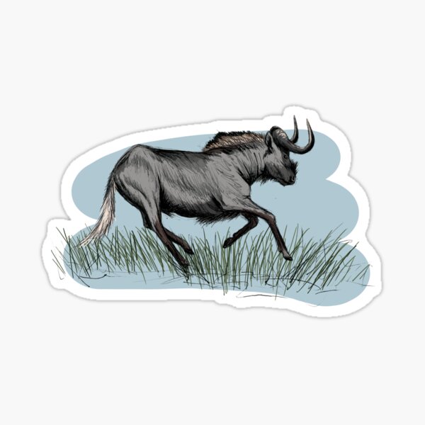 Black Wildebeest Gnu Running Sticker For Sale By Bibi Art Studio