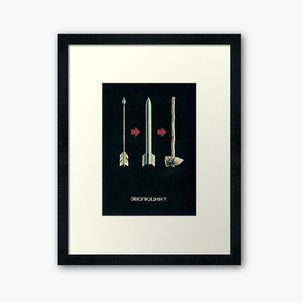 "Evolution?" / "Evolyutsiya?" - Soviet Anti-Nuclear Cold War Propaganda Poster Framed Art Print