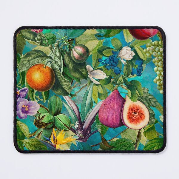 Item preview, Trendy exotic tropical floral leaves and fruits tropical pattern, botanical illustration, turquoise aqua floral illustration   designed and sold by ZeinabTaha.