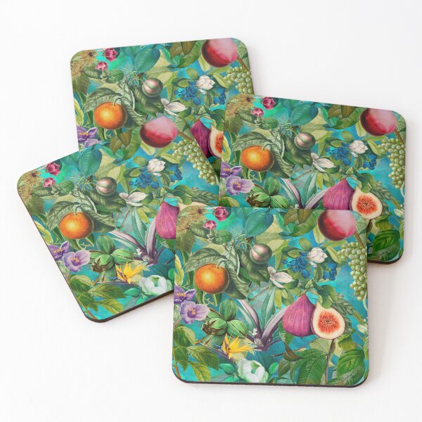 Item preview, Trendy exotic tropical floral leaves and fruits tropical pattern, botanical illustration, turquoise aqua floral illustration   designed and sold by ZeinabTaha.
