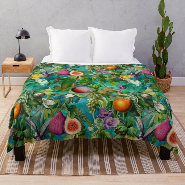Item preview, Trendy exotic tropical floral leaves and fruits tropical pattern, botanical illustration, turquoise aqua floral illustration   designed and sold by ZeinabTaha.
