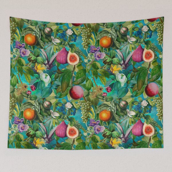 Item preview, Trendy exotic tropical floral leaves and fruits tropical pattern, botanical illustration, turquoise aqua floral illustration   designed and sold by ZeinabTaha.